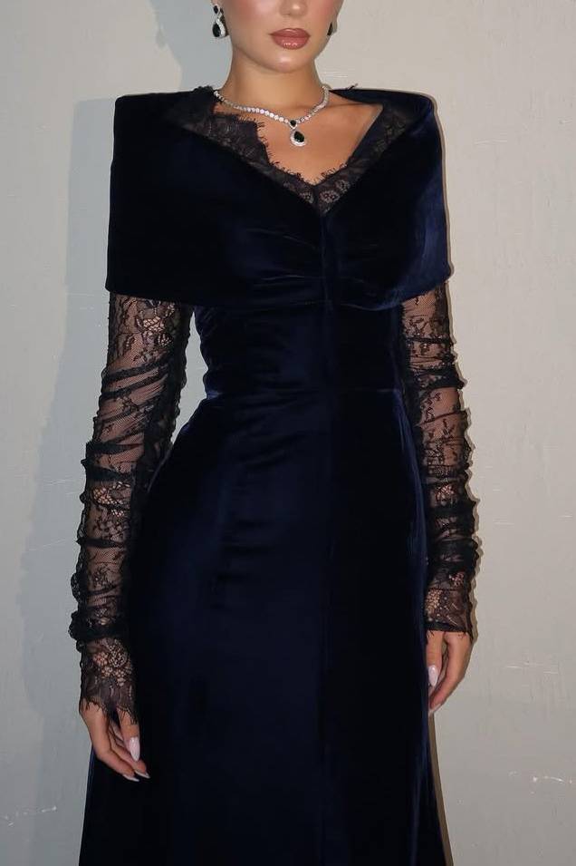 Velvet Splicing Lace Maxi Dress