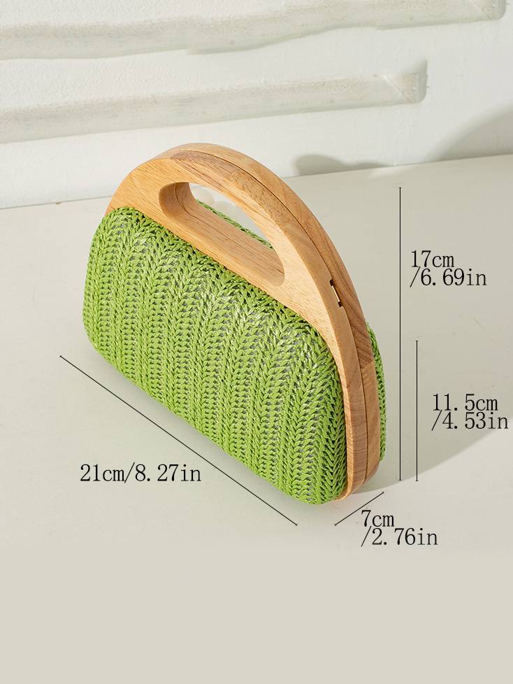 Straw and wood patchwork handbag