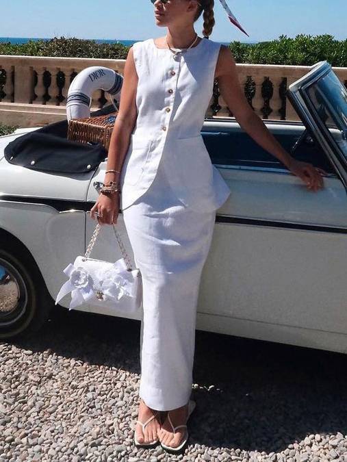 Square Collar Sleeveless Vest High Waist Skirt Suit