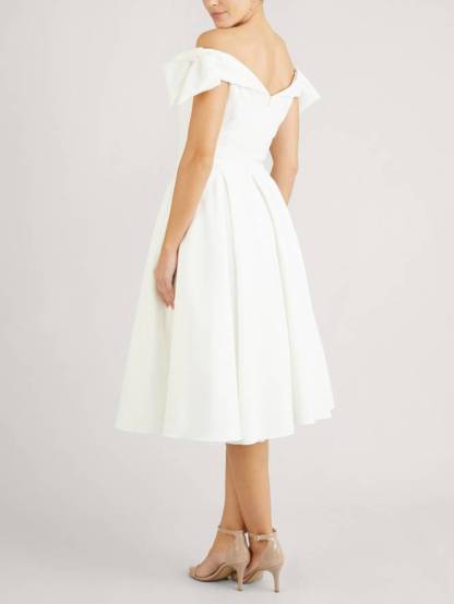 Off-shoulder Bow  Design A- Line Skirt Midi Dress