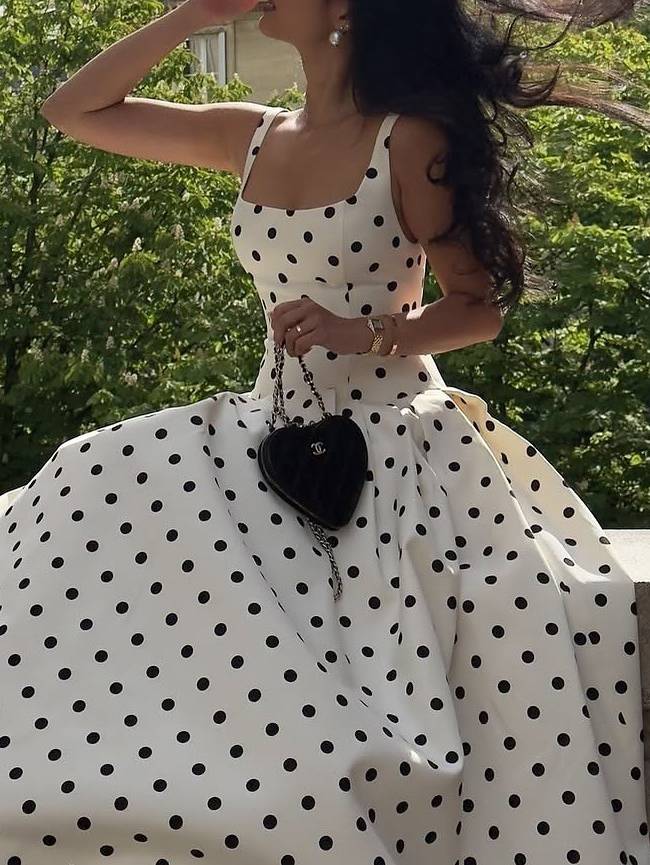 Retro Polka Dot Sling Maxi Dress