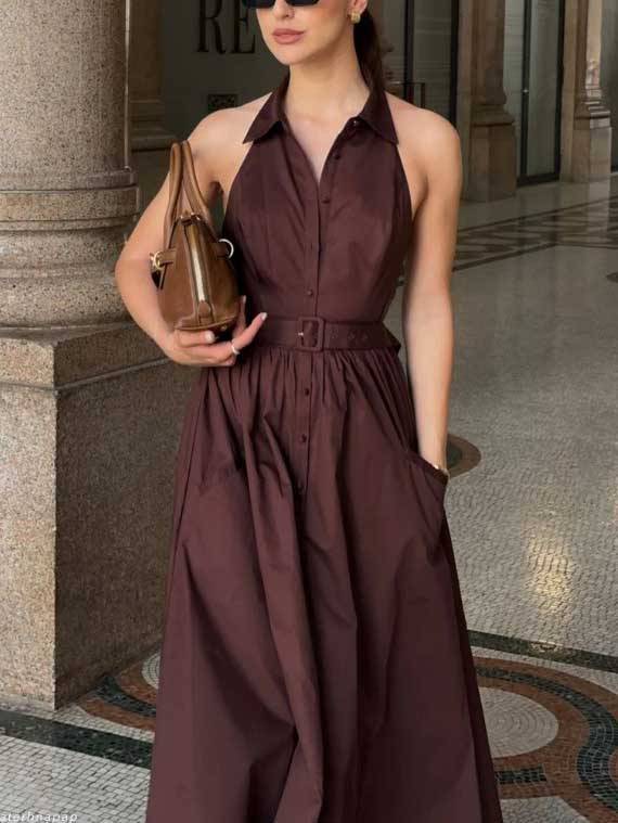 Minimalist Off-shoulder High Waist A- Shaped Dress