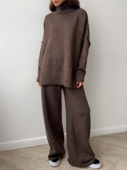 Lazy Thickened Knit Pants Suit