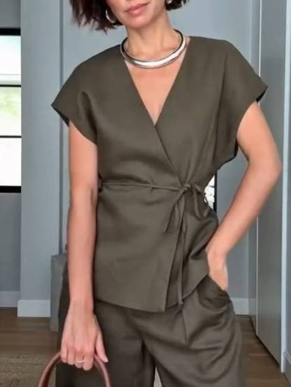 Minimalist Vest And Wide Leg Pants Suit-Vest