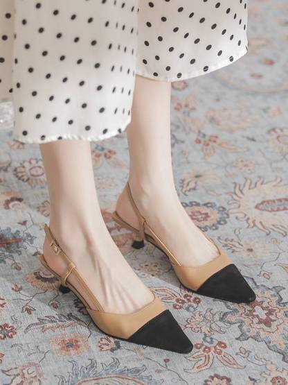Elegant French Color Contrast Heeled Slingback
