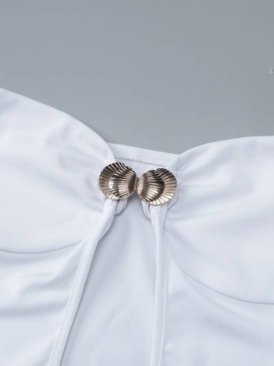 Metal Button Hollow Chest Wrap Long Maxi Dress