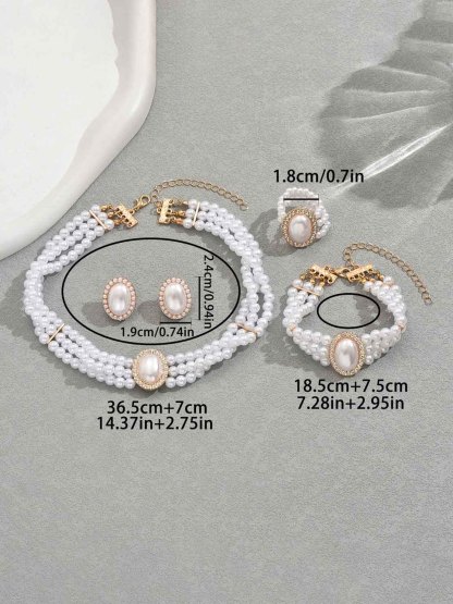 Versatile Retro Multi-layer Diamond And Pearl Clavicle Necklace Set