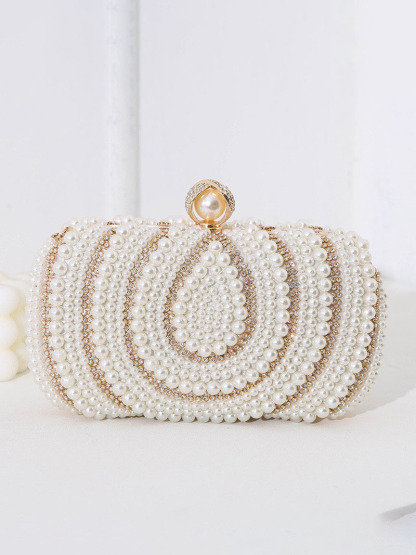 Vintage Ladies Pearl Evening Bag Handmade Beaded Embroidery Bag