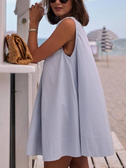 Minimalist U-Neck Loose Mini Dress