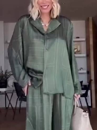 Geometric Letter Print Shirt Wide Leg Suit-Shirt