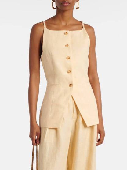 Minimalist Sling Tank Top And Wide Leg Pants Suit-Top