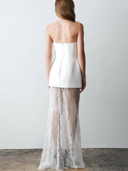 Elegant Tube Top Lace Maxi Dress