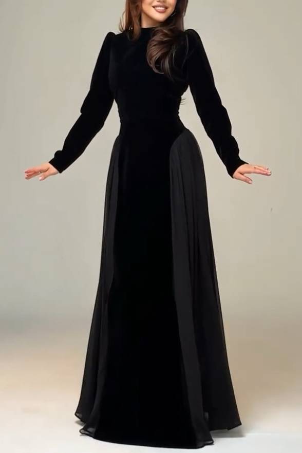 Velvet High-waisted A- Line Maxi Dress