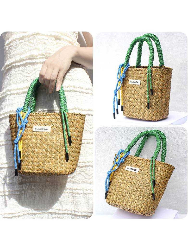 Color Decorative Rope Hand-woven Beach Straw Bag
