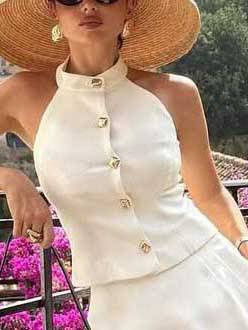 Minimalist Strapless Vest And Shorts Suit-Top