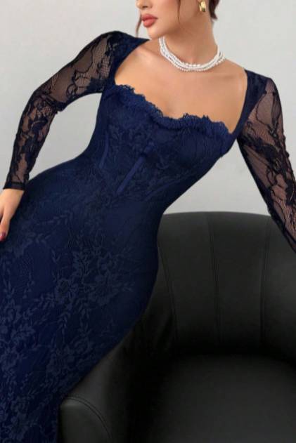 Lace Back Slit Maxi Dress