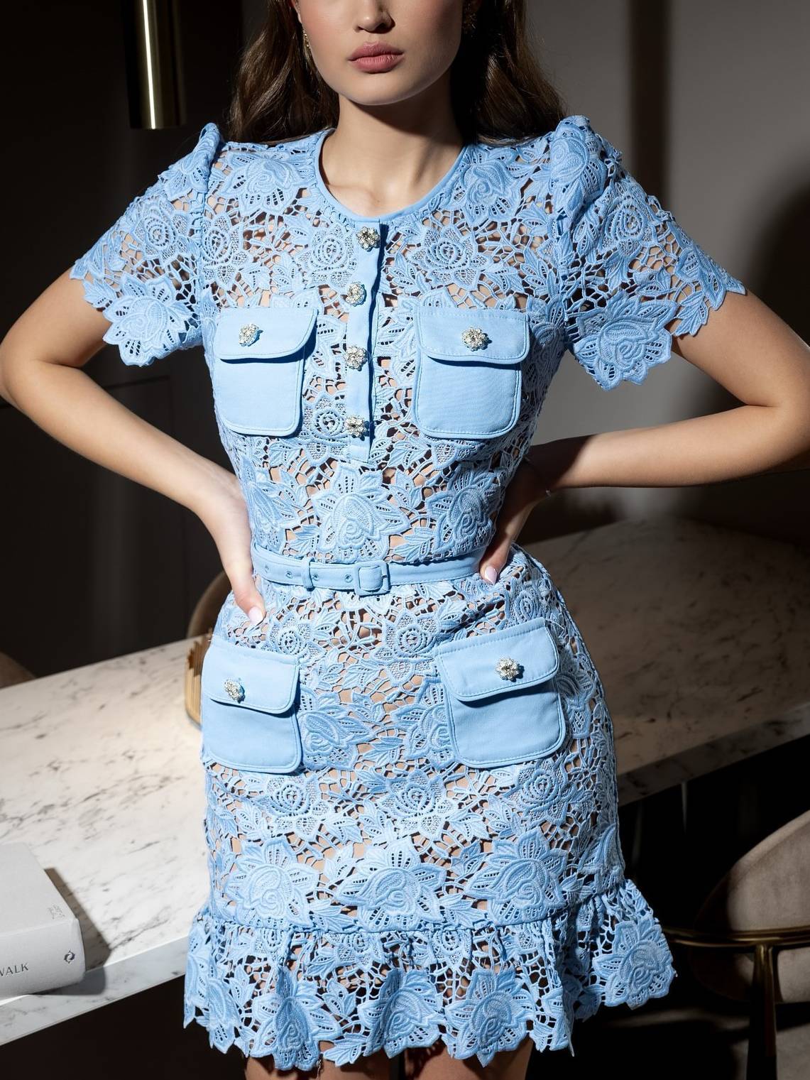 Elegant Short Sleeve Lace Mini Dress