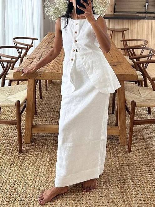 Square Collar Sleeveless Vest High Waist Skirt Suit