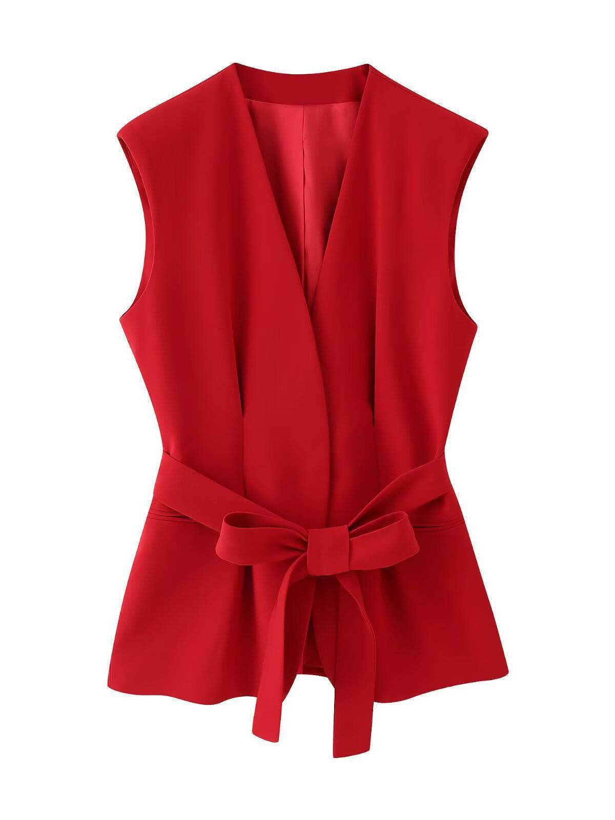 Minimalist V-neck Vest And Wide-leg Pants Suit-Pants