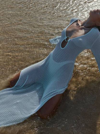 Vacation Style Side Slit  Hollow Knit Dress