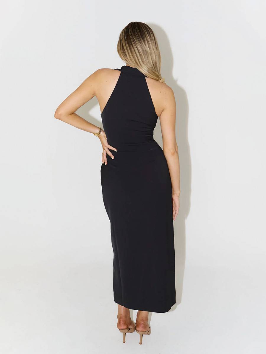 Simple Slit Lapel Sleeveless Dress