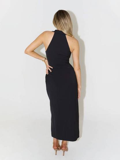 Simple Slit Lapel Sleeveless Dress