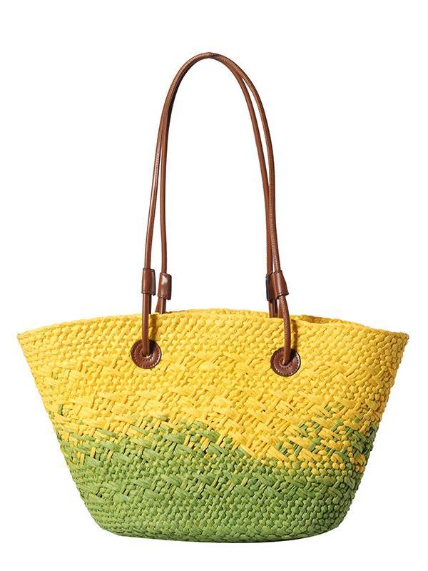 Gradient Colorful Hand-woven Beach Straw Bag