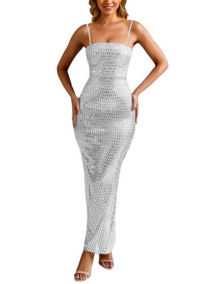 Shiny Sling Slim Fit Maxi Dress