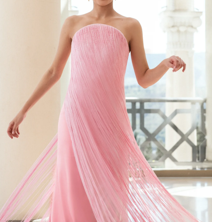 Elegant Strapless Fringe Formal Maxi Dress