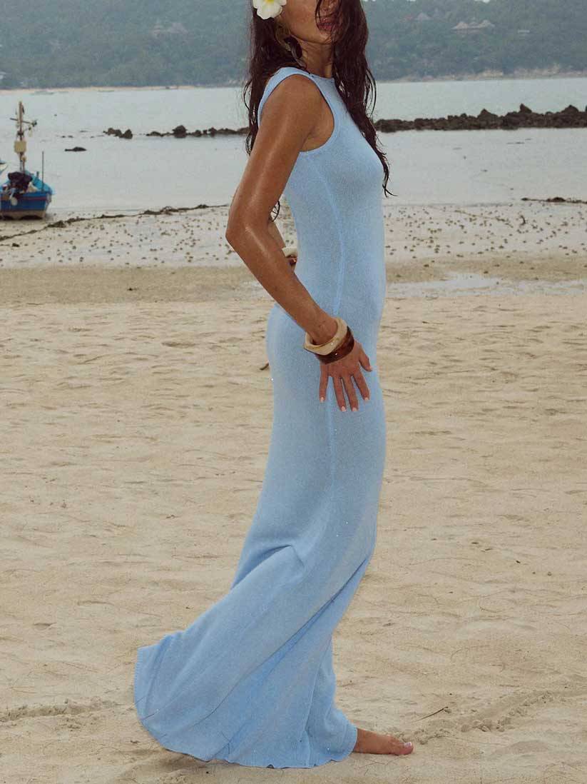 Shiny Material Backless Maxi Dress