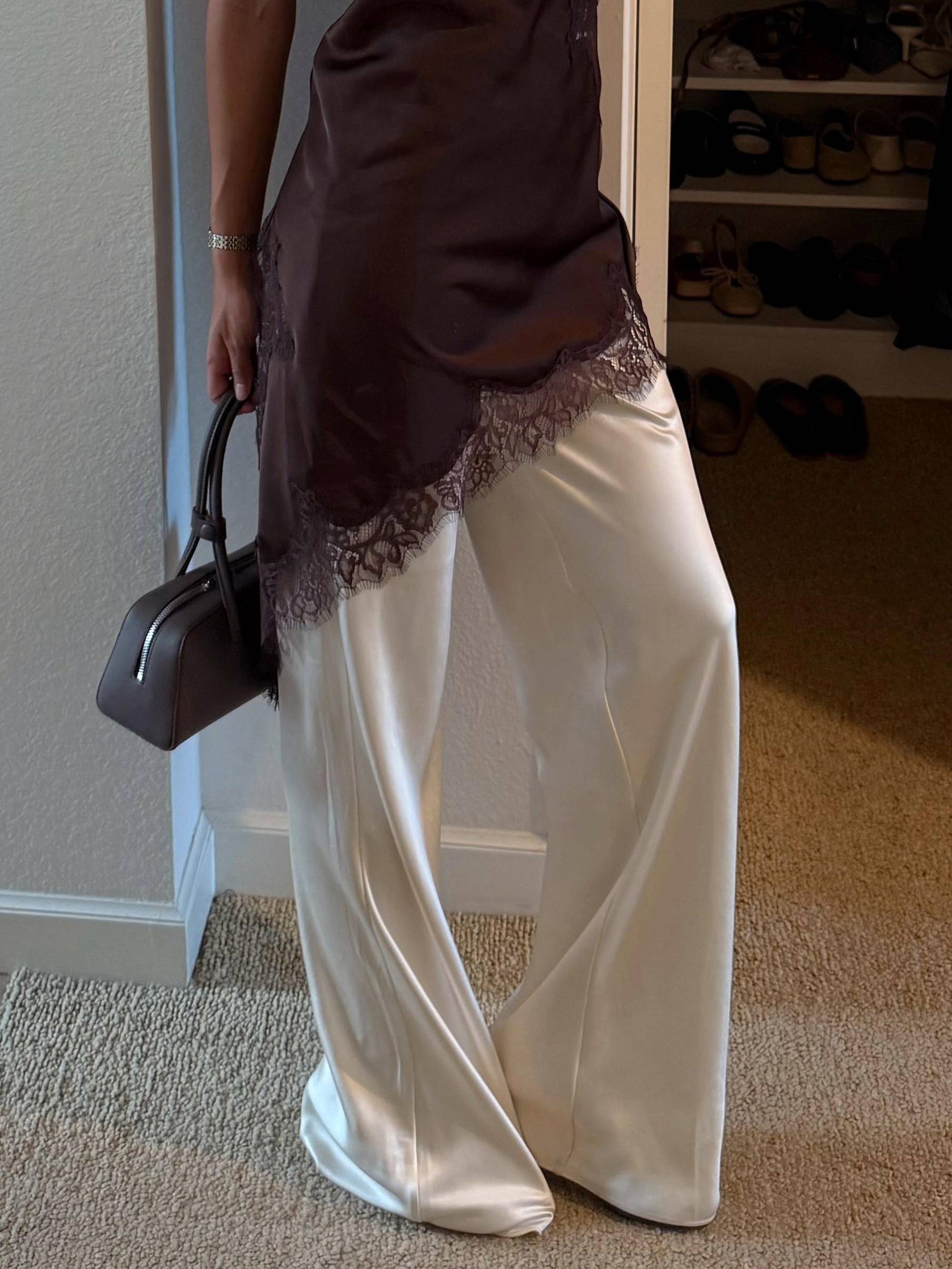 Lace Bevel Hem Sling Dress And Wide-leg Pants Suit - Pants