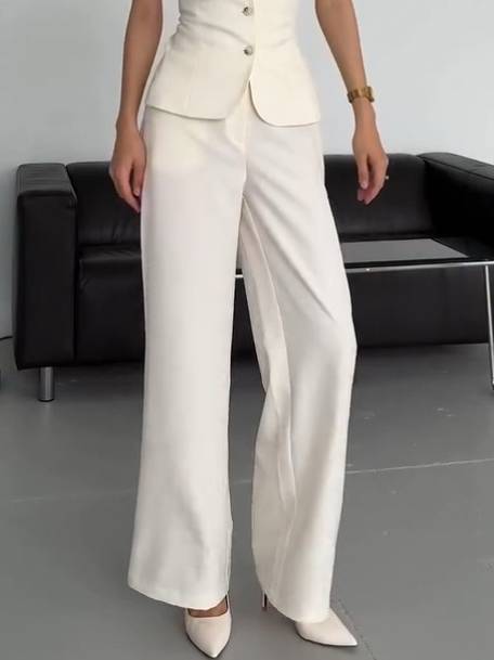 Back Lace-Up Vest And Wide Leg Pants Suit-Pants