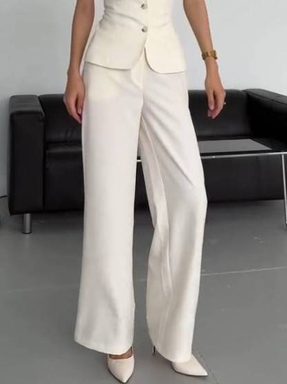 Back Lace-Up Vest And Wide Leg Pants Suit-Pants
