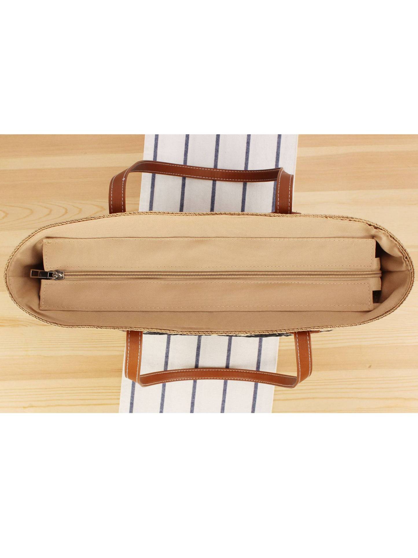 Contrast Color Straw Tote Bag