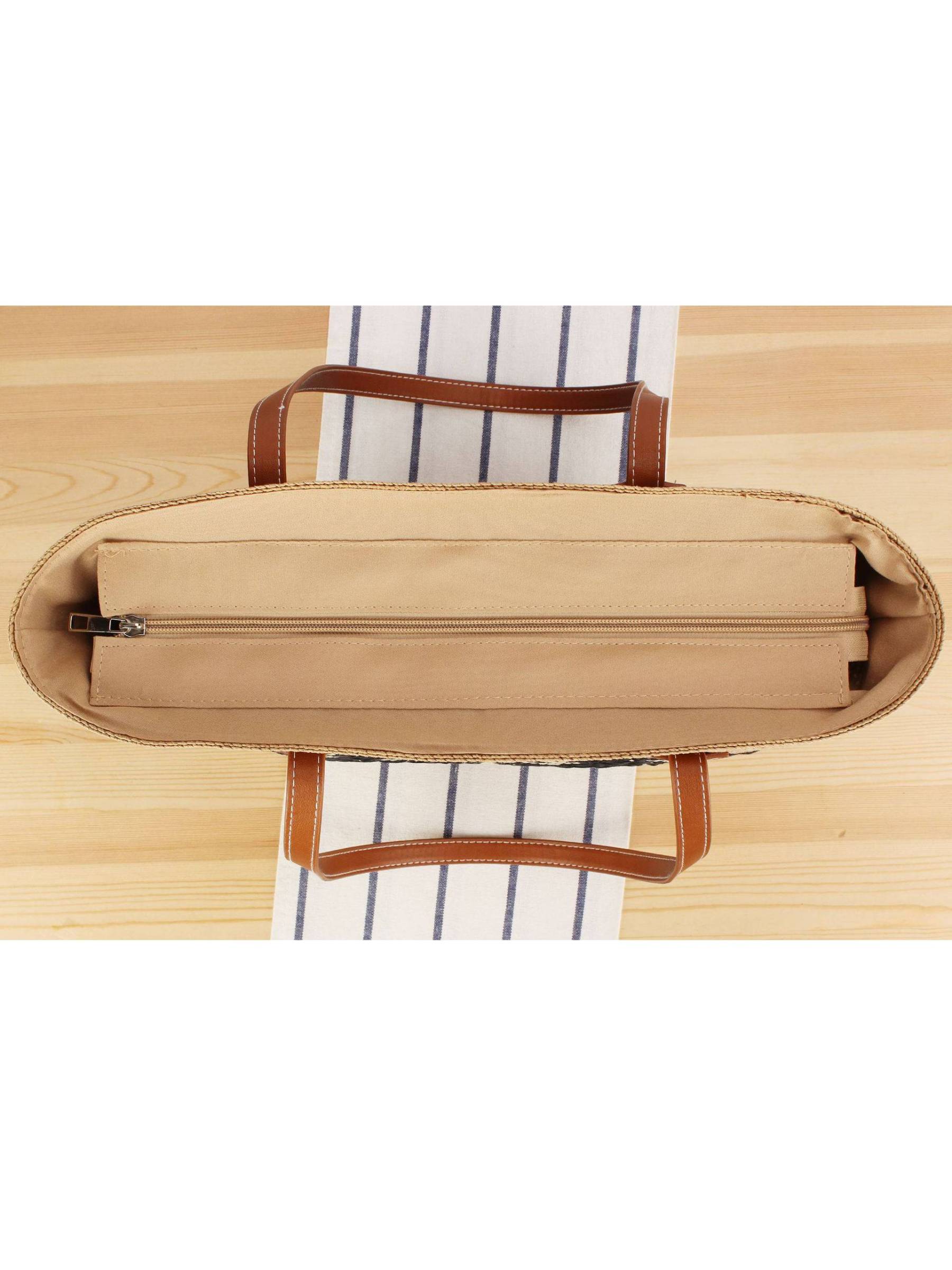 Contrast Color Straw Tote Bag