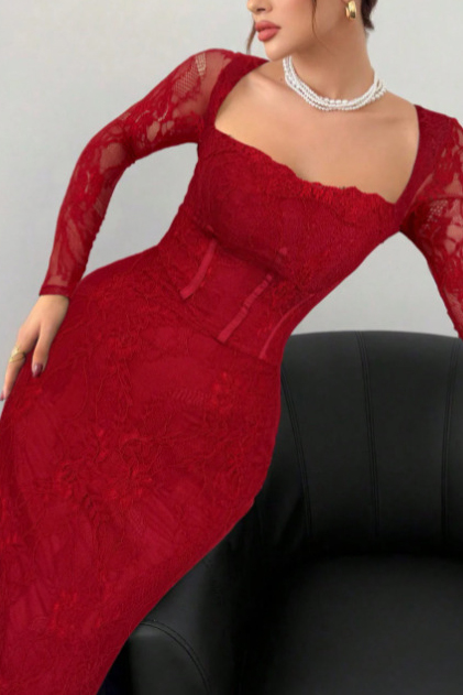 Lace Back Slit Maxi Dress