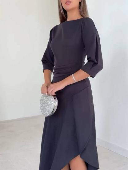 Pleated Design Irregular Hem Maxi Dress