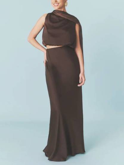 Minimalist Ribbon Top And Skirt Suit-Top