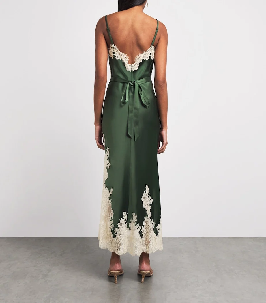 Lace Trim V-Neck Satin Slip Maxi Dress in Dark Green [erp-image:7cf44b71635b5204842bc0d1]