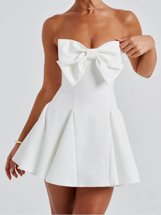 Elegant Strapless Sweet Bow Mini Dress