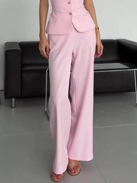 Back Lace-Up Vest And Wide Leg Pants Suit-Pants