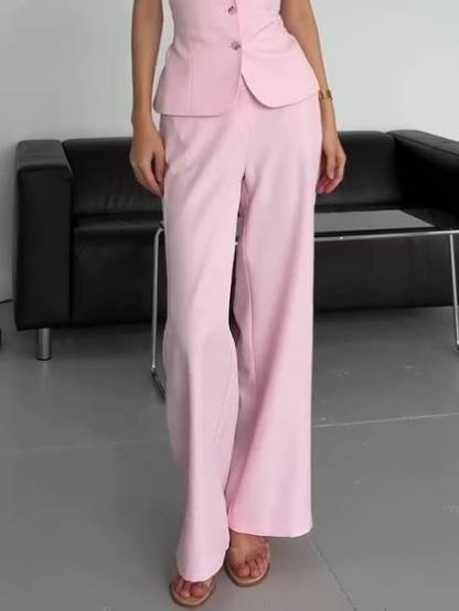 Back Lace-Up Vest And Wide Leg Pants Suit-Pants