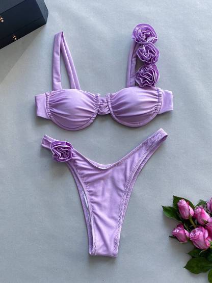 Three-dimensional Flower Bikini Two-piece Swimsuit