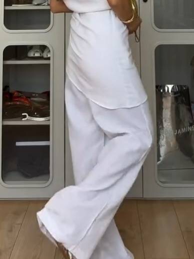 Off-shoulder Top And Wide-leg Pants Suit -Pants