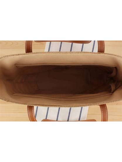 Contrast Color Straw Tote Bag
