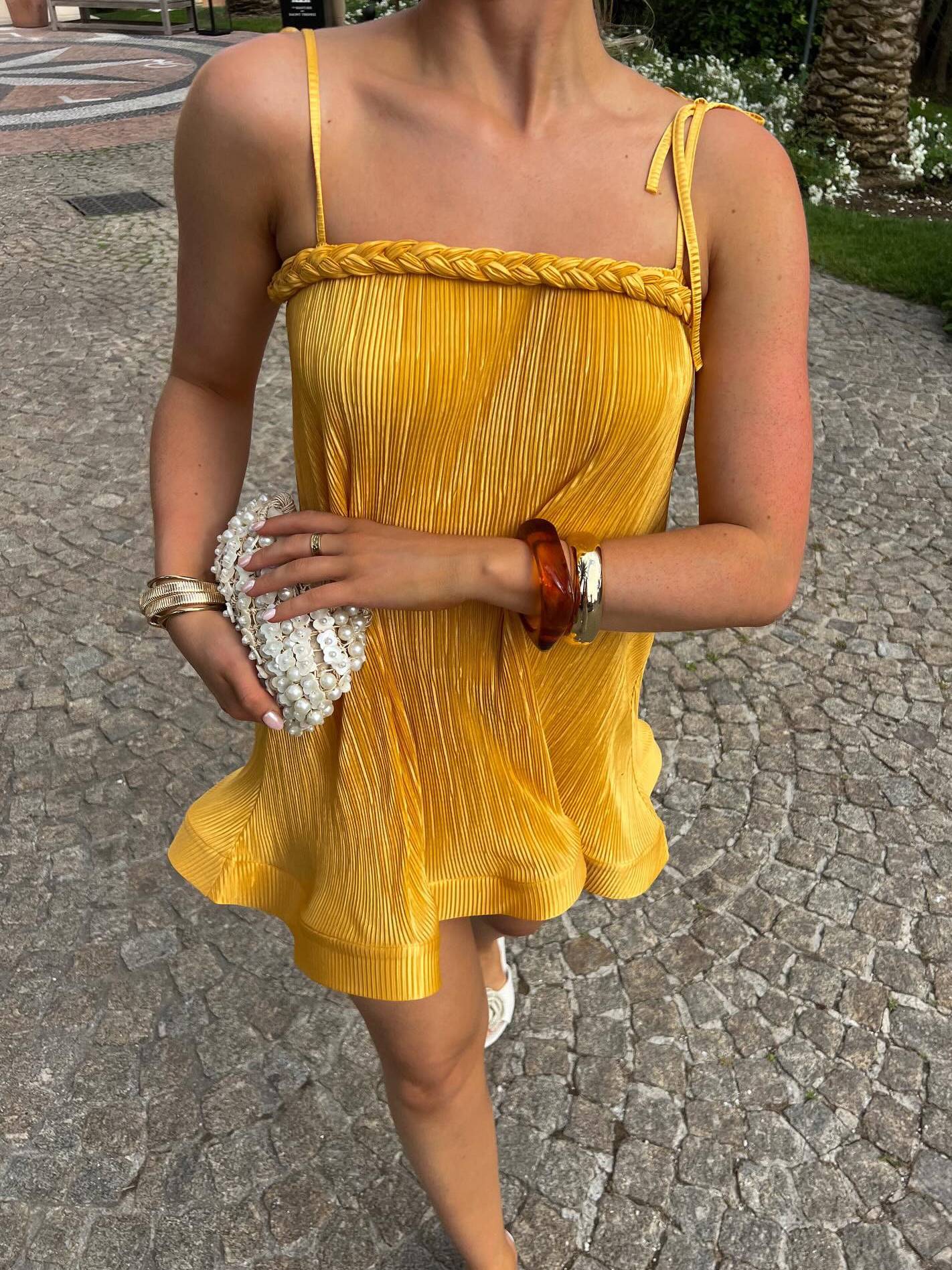 Pleated Sling Mini Dress