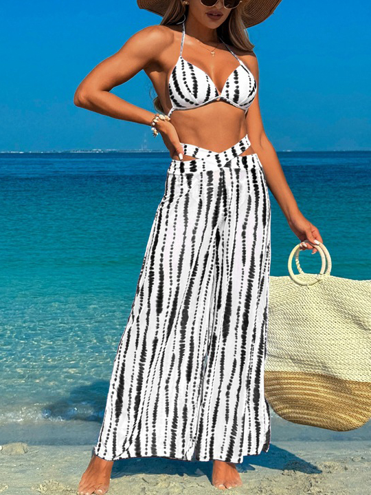 Bikini Wide-Leg Pants Three-Piece Set