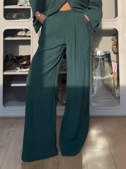 Minimalist Loose Shirt And Wide Leg Pants Suit-Pants