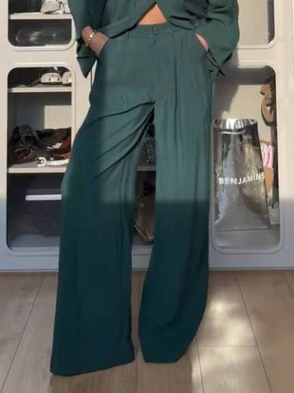 Minimalist Loose Shirt And Wide Leg Pants Suit-Pants