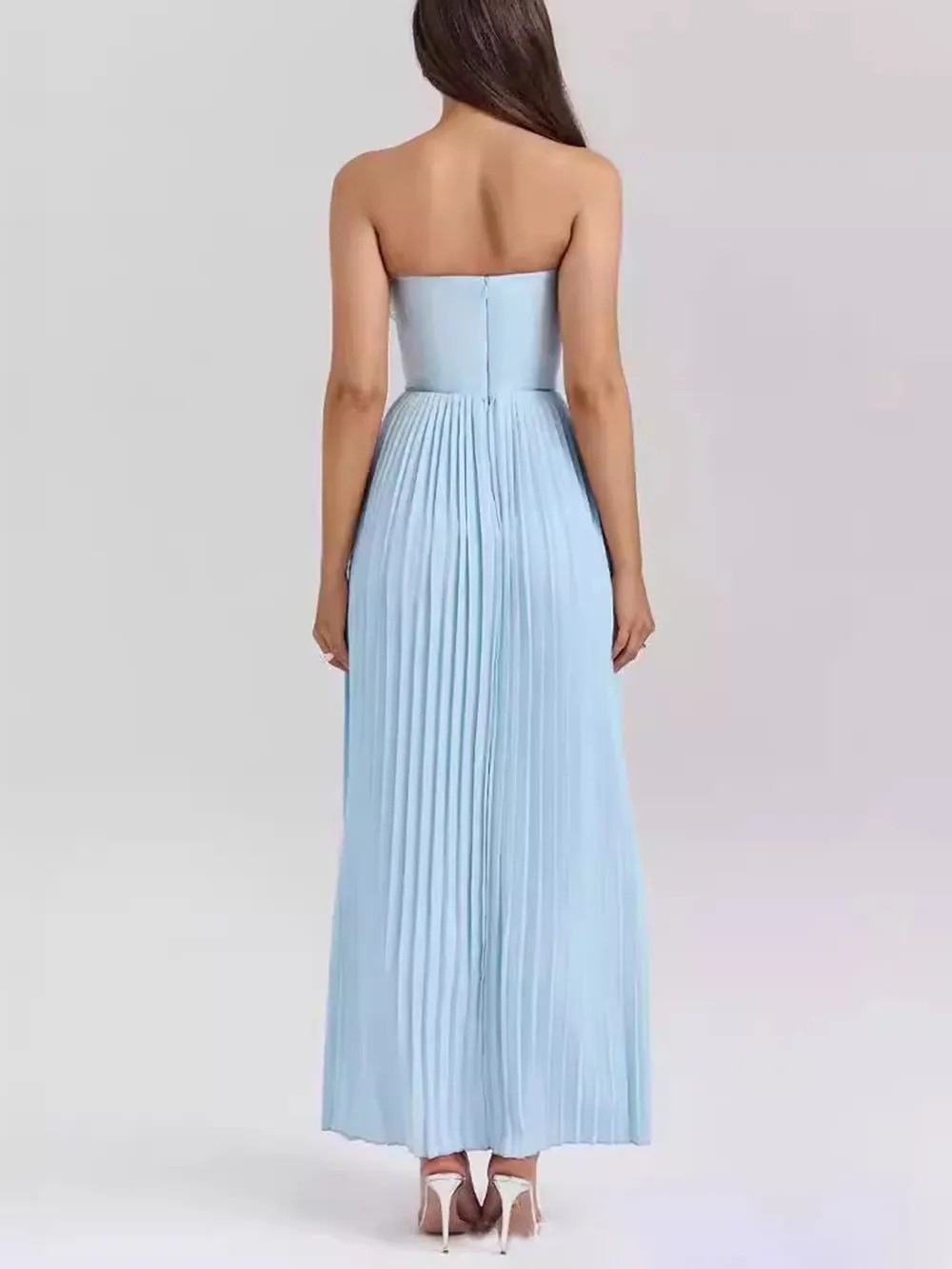 Elegant Pleated Strapless Maxi Dress